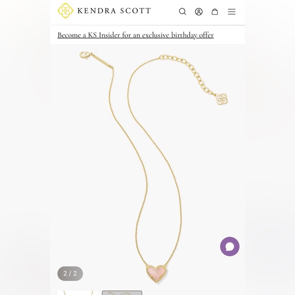 Kendra Scott Ari Heart Gold Pendant Necklace in Light Pink - Picture 6 of 8